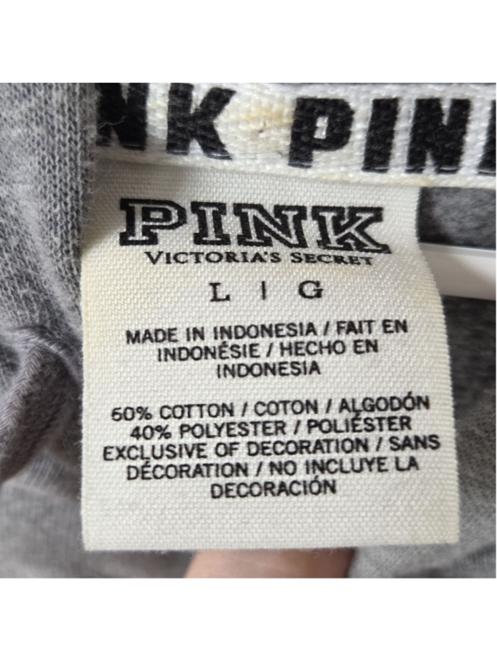 Women's PINK Victoria's Secret Gray & White Hoodie, Size L - Picture 3 of 14